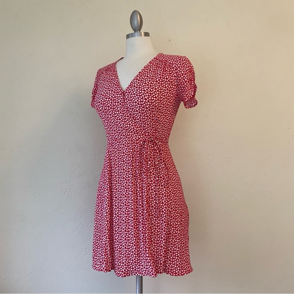 & Other Stories Wrap Mini Dress in Red Floral Print - Picture 3 of 5